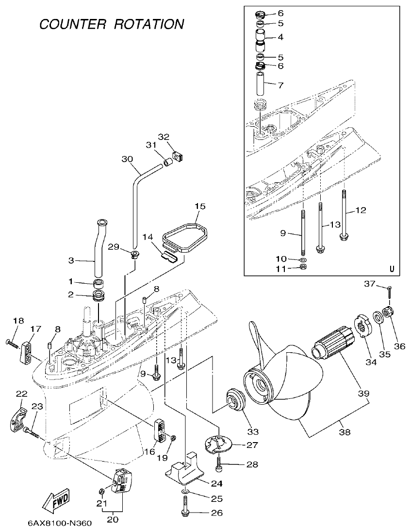 Yamaha F350AET, FL350AET LOWER CASING & DRIVE 4 parts diagram